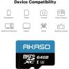imageAKASO 64GB microSDXC U3 Memory Card with Adapter  Up to 100MBs UHSI C10 U3 Full HD 4K UHD MicroSD Card64GB