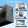 imageAKASO Brave 4 Action Camera 4K 30fps with 64GB MicroSD U3 Card Bicycle Helmet Accessories Kit Bundle 20MP Ultra HD 131FT Waterproof Underwater Camera EIS WiFi Remote Control 5X Zoom Sport CamerasStandard