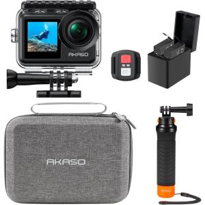 imageAKASO Brave 7 LE 4K30fps Action Camera with 64GB MicroSDXC U3 Memory Card Accessories Kit Bundle Ultra HD 131FT Waterproof Camera EIS 20 WiFi Remote Control Zoom Underwater CameraWith Floating Hand Grip and Carry Bag