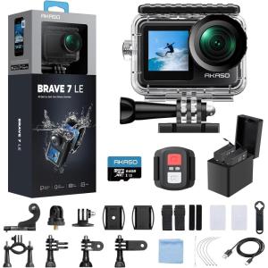 imageAKASO Brave 7 LE 4K30fps Action Camera with 64GB MicroSDXC U3 Memory Card Accessories Kit Bundle Ultra HD 131FT Waterproof Camera EIS 20 WiFi Remote Control Zoom Underwater CameraWith 64GB MicroSD Card