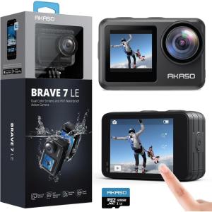 imageAKASO Brave 7 LE 4K30fps Action Camera with 64GB MicroSDXC U3 Memory Card Accessories Kit Bundle Ultra HD 131FT Waterproof Camera EIS 20 WiFi Remote Control Zoom Underwater CameraWith 128GB MicroSD Card
