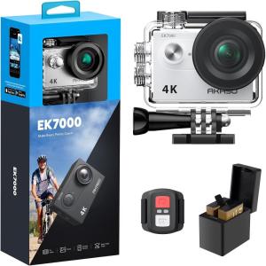 imageAKASO EK7000 4K30FPS 20MP WiFi Action Camera with EIS Ultra HD 131FT Waterproof Underwater Camera Remote Control 4X Zoom Support External Microphone BlackSilver