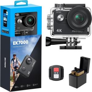 imageAKASO EK7000 4K30FPS 20MP WiFi Action Camera with EIS Ultra HD 131FT Waterproof Underwater Camera Remote Control 4X Zoom Support External Microphone BlackBlack