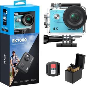 imageAKASO EK7000 4K30FPS 20MP WiFi Action Camera with EIS Ultra HD 131FT Waterproof Underwater Camera Remote Control 4X Zoom Support External Microphone BlackBlue