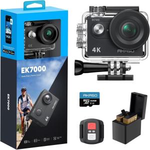 imageAKASO EK7000 4K30fps Action Camera with 64GB MicroSDXC U3 Memory Card 131ft Waterproof Camera with EIS 4X Zoom Remote Control Ultra HD 20MP Underwater Camera with Accessories Kit
