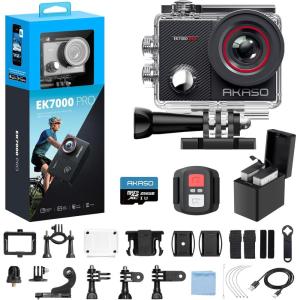 imageAKASO EK7000 Pro 4K30fps Action Camera with Touch Screen EIS 131ft Waterproof Underwater Camera Remote Control 5X Zoom with Helmet Accessories Kit StandaloneWith 256GB MicroSD Card