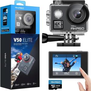 imageAKASO V50 Elite 4K60fps Touch Screen WiFi Action Camera Voice Control EIS 131 feet Waterproof Camera 8X Zoom Remote ControlWith 128GB MicroSD Card