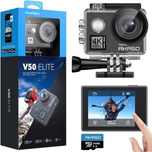 imageAKASO V50 Elite 4K60fps Touch Screen WiFi Action Camera Voice Control EIS 131 feet Waterproof Camera 8X Zoom Remote ControlWith 64GB MicroSD Card