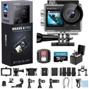 imageAKASO Brave 4 Pro 4K30FPS Action Camera  131ft Underwater Camcorder Waterproof Camera with Touch Screen Advanced EIS Remote Control 5X Zoom Underwater Camera Support External MicWith 64GB U3 Card