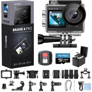 imageAKASO Brave 4 Pro 4K30FPS Action Camera  131ft Underwater Camcorder Waterproof Camera with Touch Screen Advanced EIS Remote Control 5X Zoom Underwater Camera Support External MicWith 128GB U3 Card