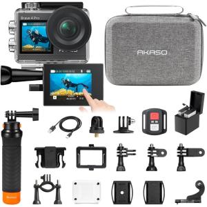 imageAKASO Brave 4 Pro 4K30FPS Action Camera  131ft Underwater Camcorder Waterproof Camera with Touch Screen Advanced EIS Remote Control 5X Zoom Underwater Camera Support External MicWith Floating Handle Grip