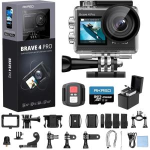 imageAKASO Brave 4 Pro 4K30FPS Action Camera  131ft Underwater Camcorder Waterproof Camera with Touch Screen Advanced EIS Remote Control 5X Zoom Underwater Camera Support External MicWith 256GB U3 Card