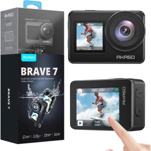 imageAKASO Brave 7 Action Camera 4K30FPS 20MP with 64GB U3 MicroSDXC Memory Card Waterproof Camera with Touch Screen IPX8 33FT EIS 20 Zoom Support External Mic Voice Control with 2X 1350mAh BatteriesBrave 7GY